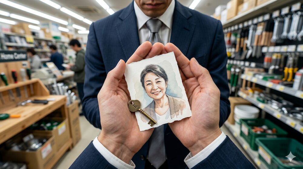 ホームセンターで仏壇を探す男性の手元