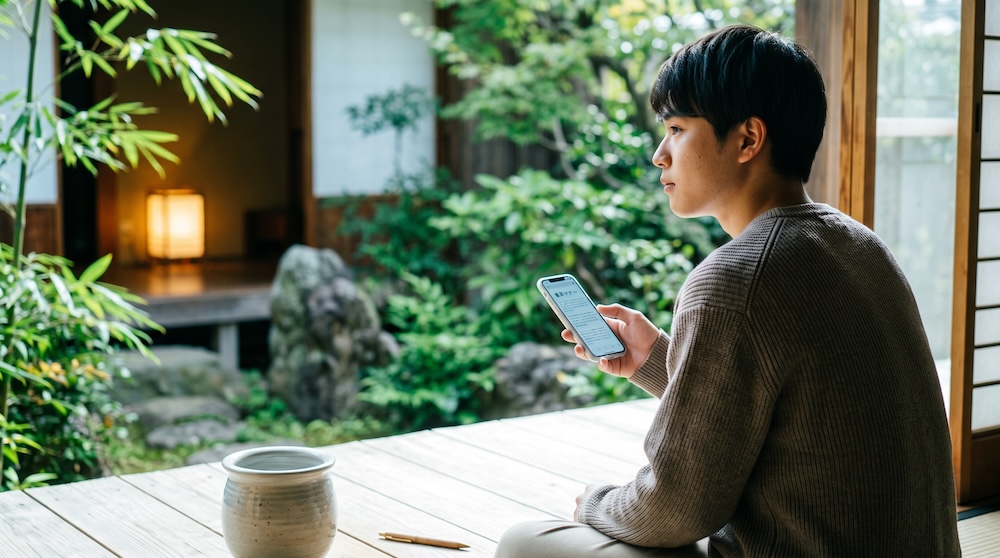 スマホで香典の金額相場を検索する大学生
