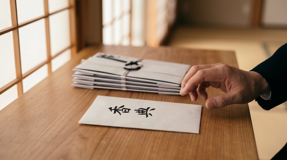 分厚い香典袋の中に一つだけ混じる薄い封筒