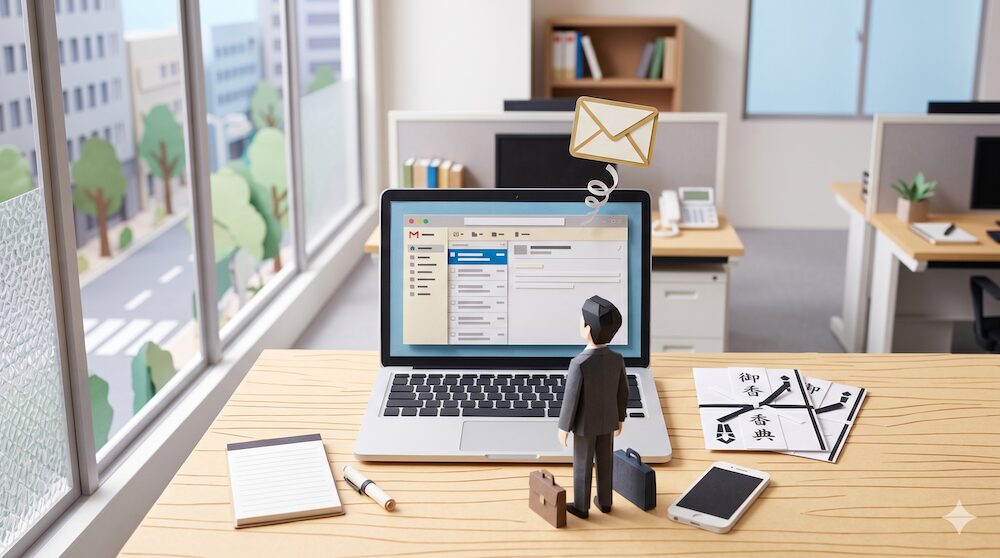 お礼メール、誠実伝えるペーパークラフト