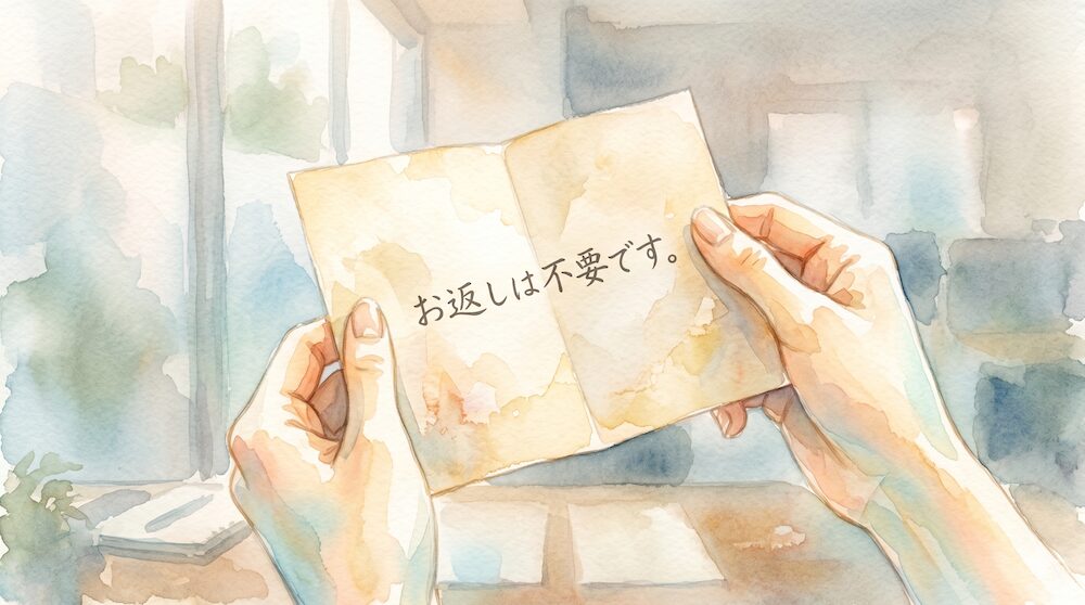 お返し不要、会社の優しさ感じる水彩画