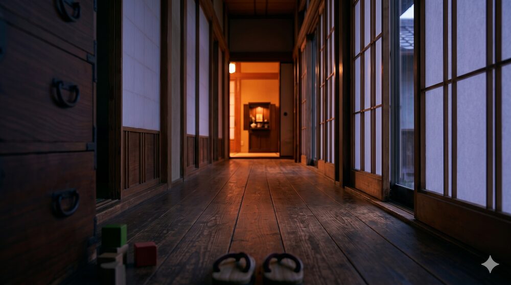 夕暮れ時の懐かしい日本家屋の廊下