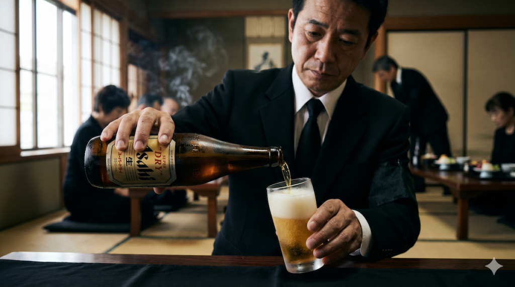 葬儀のお酌でビール瓶のラベルを上にして注ぐ作法