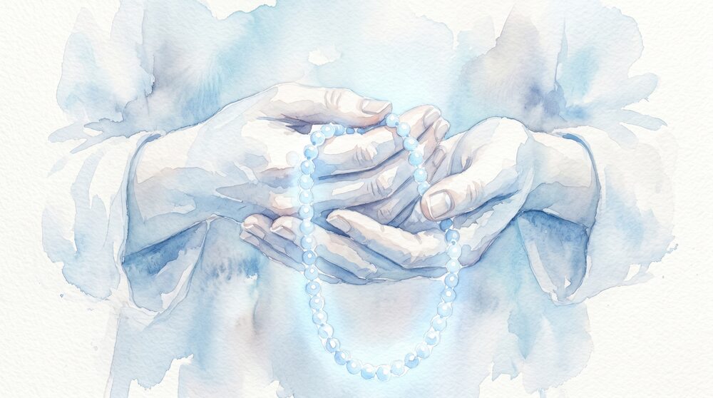 を整える数珠を淡いタッチで描いた水彩画