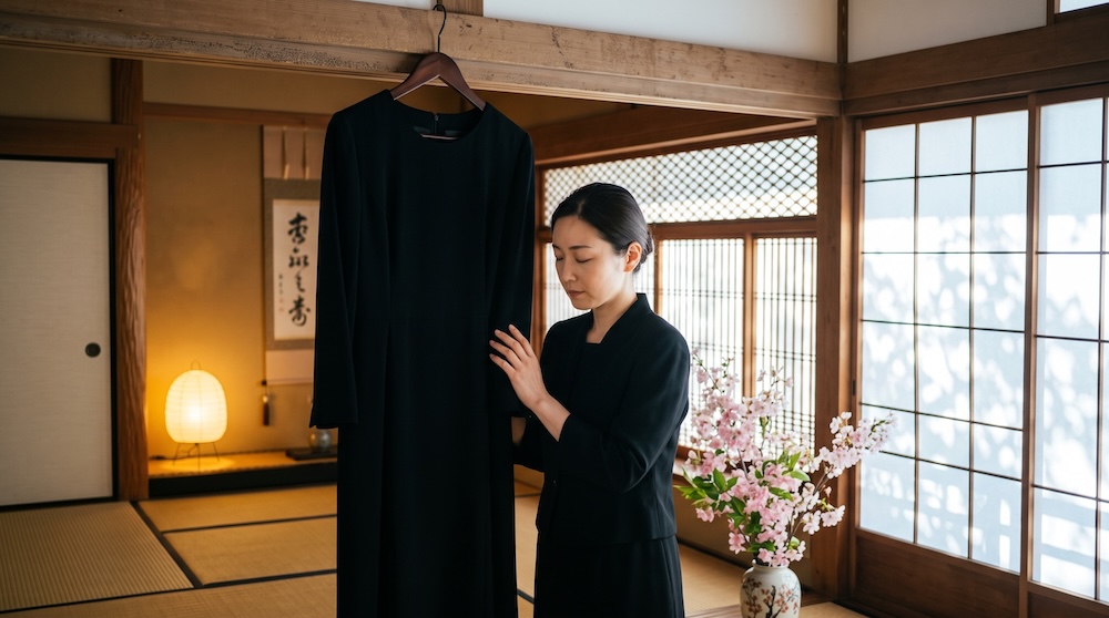 お通夜の参列に迷い喪服を手にする女性