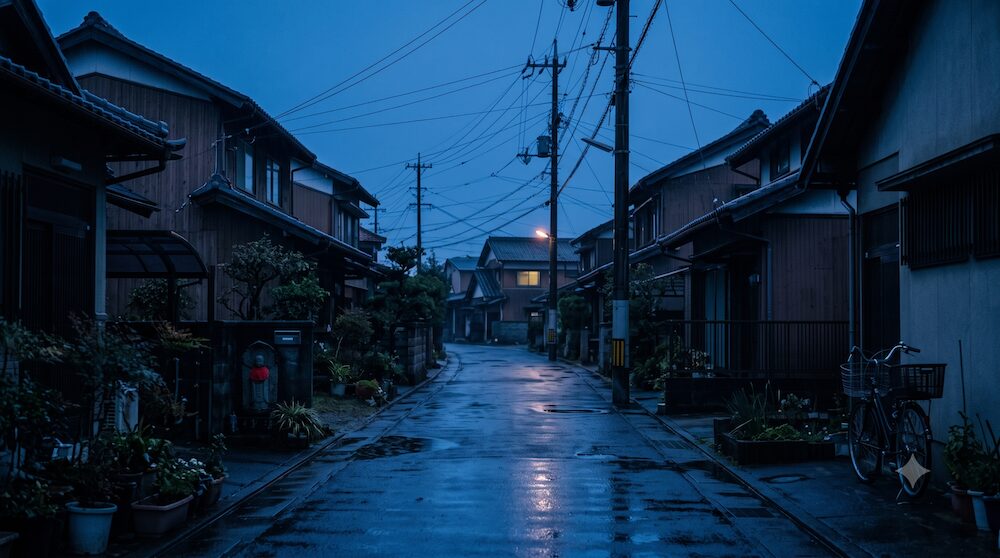 お悔やみを遠方から送る夕暮れの街並み
