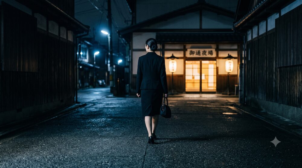 制服姿で通夜に向かう背中