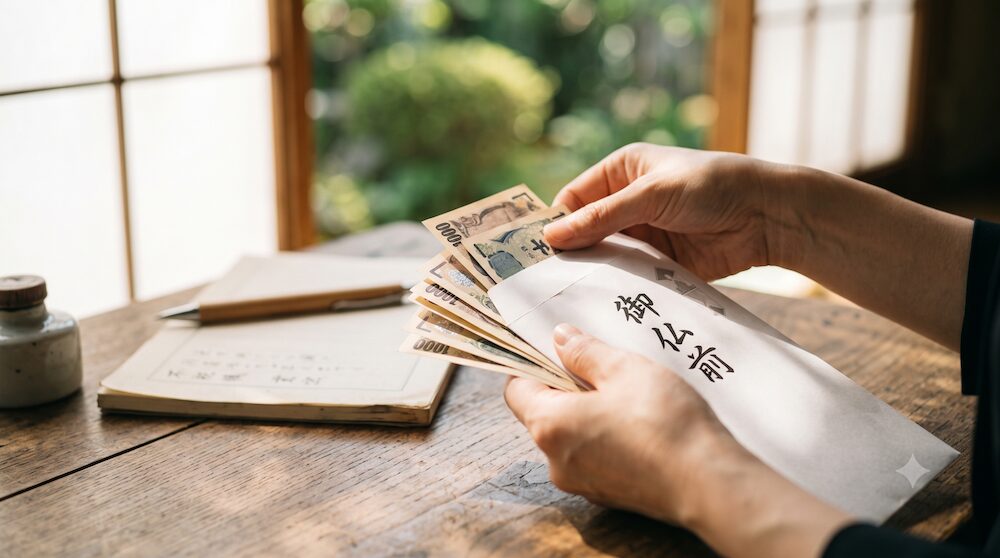 初盆の御仏前を用意する手元