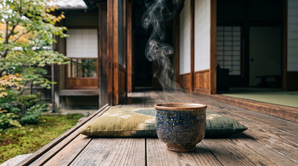 仕上げ膳の席を思わせる温かいお茶