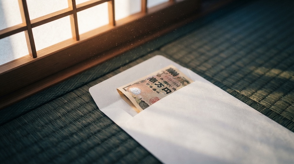 畳の上に置かれた三つ折りの心付け封筒