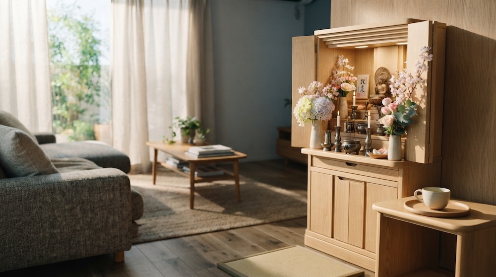 初めての入仏法要を迎える明るい部屋