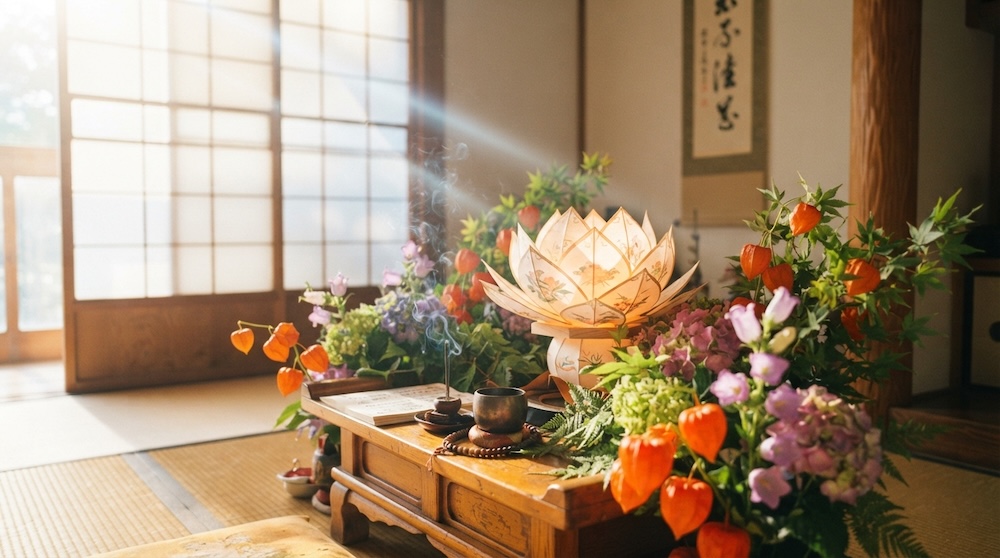 初盆に温かく灯る華やかな蓮華灯