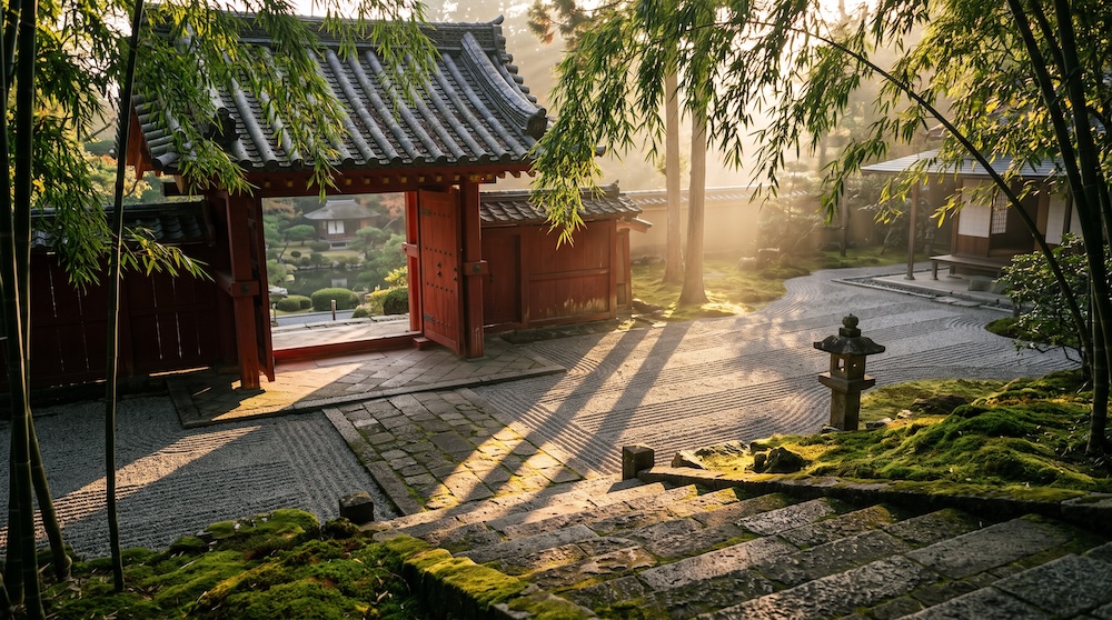 一周忌の相談で訪れる夕暮れの菩提寺の境内